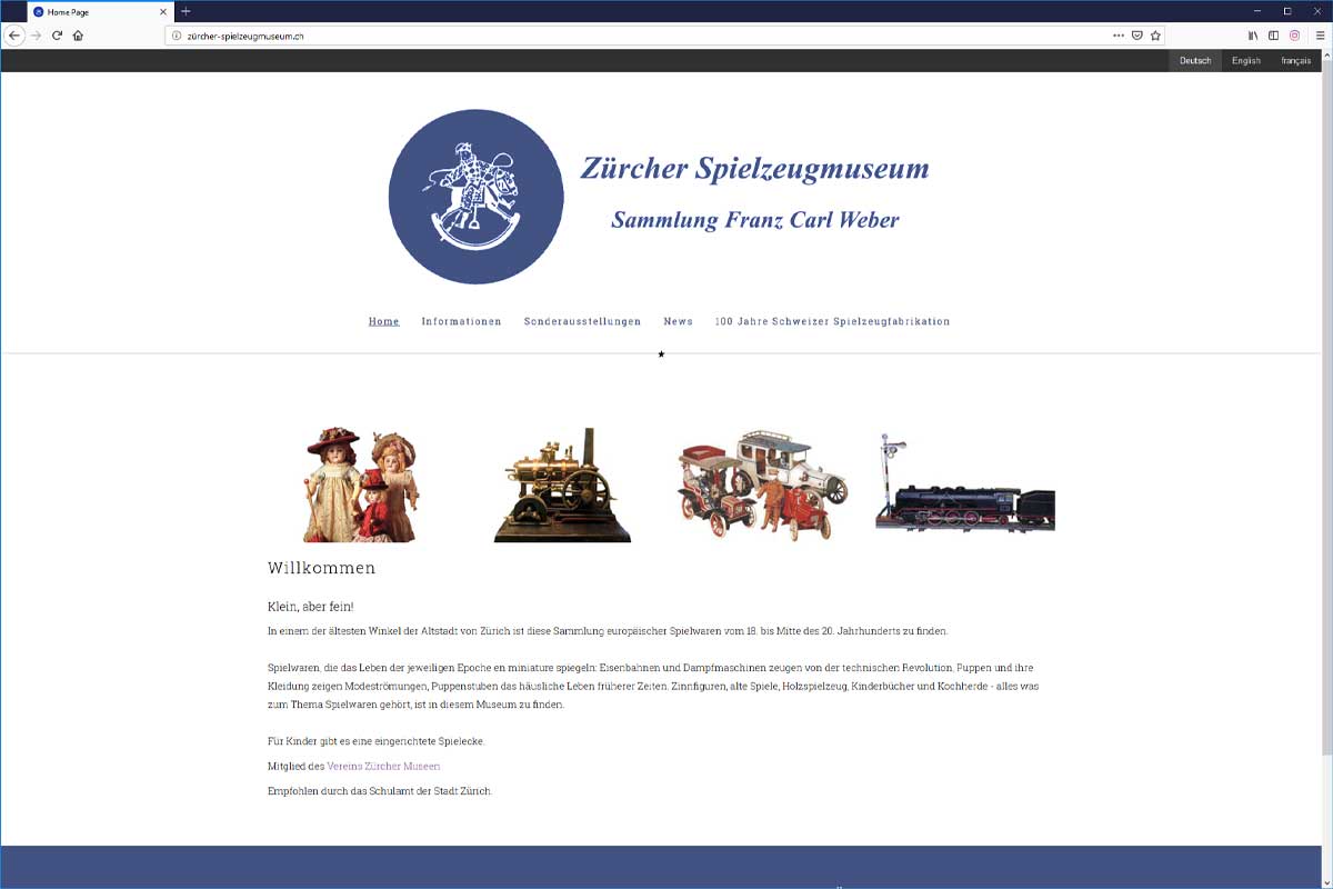 Website des Spielzeugmuseums Zürich